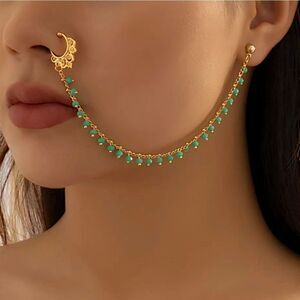 NEW!! Lacteo Trendy Ear Stud Nose Rings Clip Black Green Small Beads Charm Fake